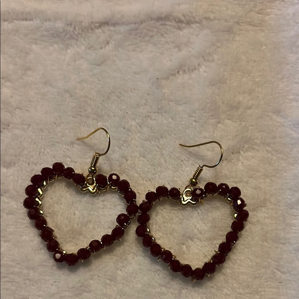 Heart-Shaped Beaded Earrings with Gold Hooks
